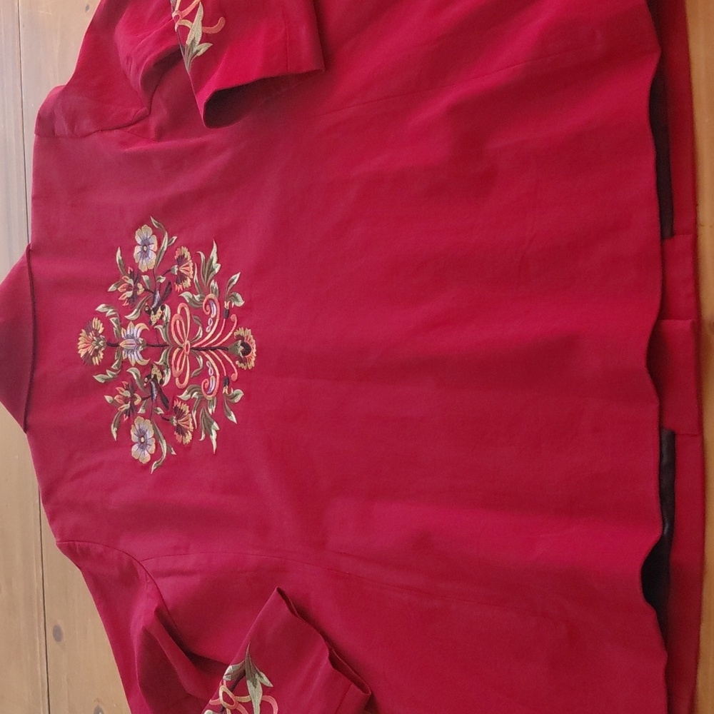 Vtg Victor Costa Red Embroidered Long Blazer 2XL - Picture 4 of 11